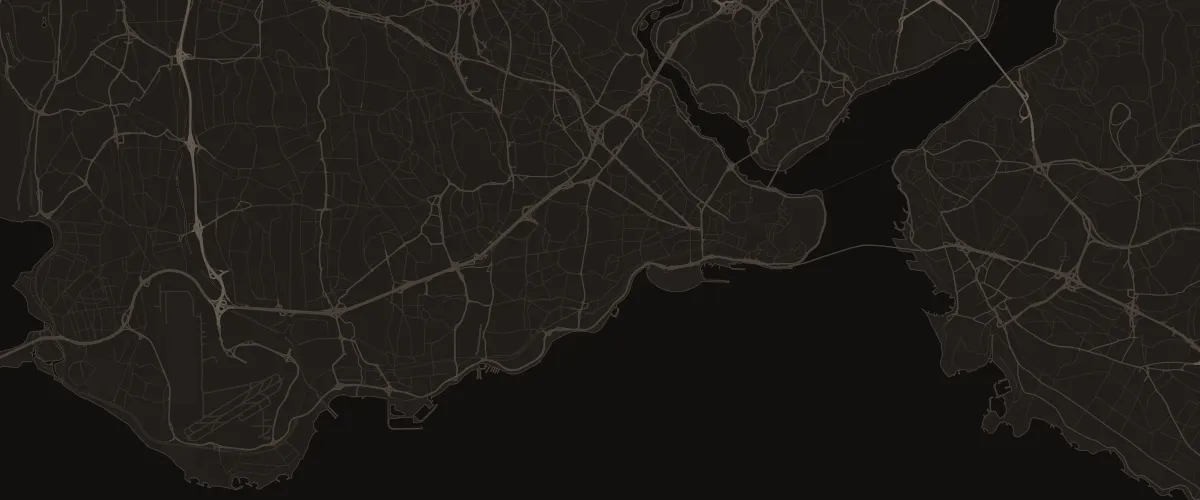 Map of Istanbul with Dubtex marked on the European side, west of the historic peninsula